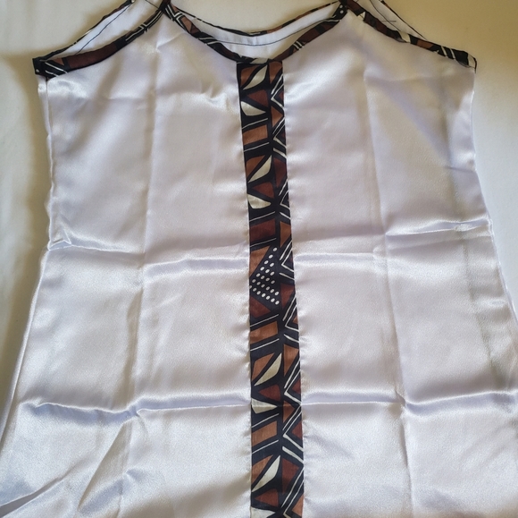Silk African Print Sleepwear White BLK Brown Size L - Picture 4 of 8
